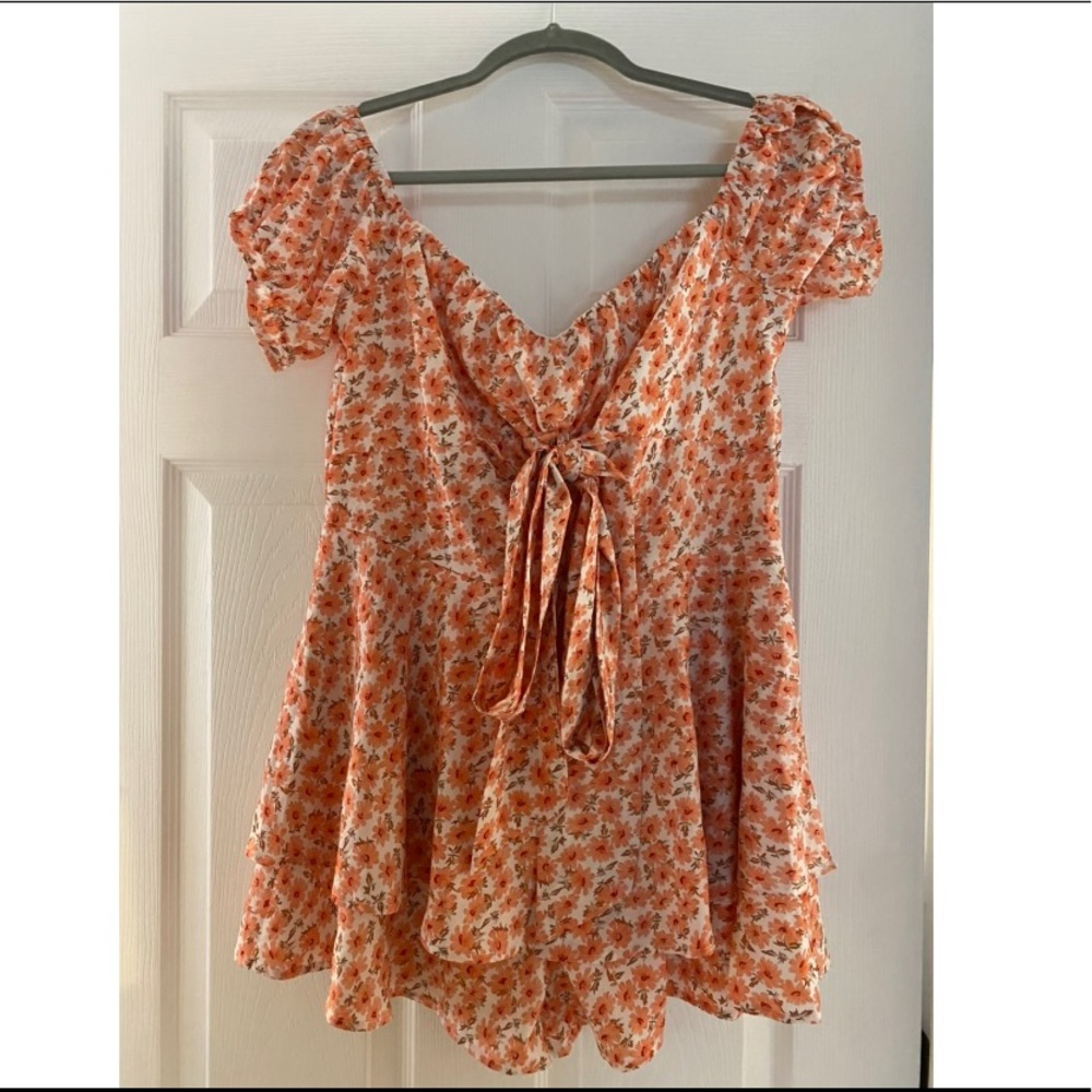 Orange floral romper